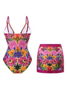 Swim Oasis 2 件套印花性感连体泳衣（含裙摆），适合海滩度假，春夏季 - 彩色 - 查看 2