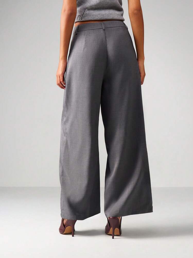 MISSGUIDED Pantalones palazzo de cintura alta y pierna ancha para mujeres, pantalones profesionales para oficina y trabajo