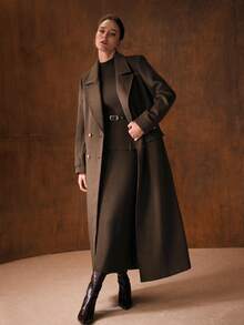 MOTF PREMIUM AUTUMN/WINTER WOOL DOUBLE BREASTED OVERCOAT - Brown - View 6