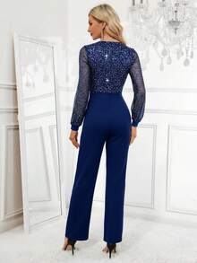 SHEIN Clasi Bộ đồ liền thân dài tay cổ chữ V lấp lánh dành cho nữ - Nhiều màu - Xem 2