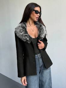 Aloruh Women's Fall/Winter Elegant Lapel Waist Fur Collar Patchwork Overcoat In Fall/Winter,Women's Winter Coat ,Winter Clothes For Women