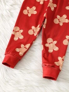 SHEIN 3 件套男婴舒适睡衣套装，卡通熊和饼干印花柔软针织圆领长袖上衣和松紧腰长裤，圣诞泰迪熊饼干圣诞老人鹿爸爸和我配套服装（单独出售） - 彩色 - 查看 5