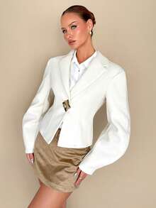 Rafferiza Women's Solid Color Regular Shoulder Long Sleeve Waist Cinched Lapel Collar Elegant Overcoat - Beige - View 3
