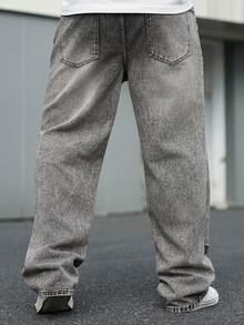 Manfinity Homme Quần jean nam màu xám đơn giản, thường ngày cỡ lớn - màu đen - Xem 2