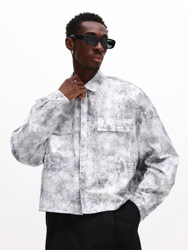 Long Sleeve Crop Utility Shirt With Washed Pattern