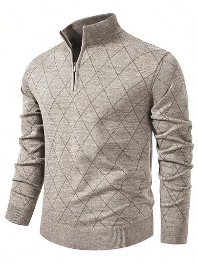 Manfinity Mode Men's Lightweight Half-Zip Knit Sweater, Long Sleeve Pullover, Fall/Winter