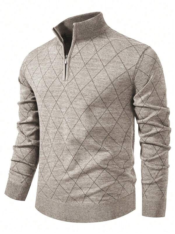 Manfinity Mode Men's Lightweight Half-Zip Knit Sweater, Long Sleeve Pullover, Fall/Winter