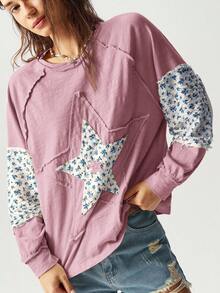 Bohemela Camiseta de manga larga con estampado de estrella de cinco puntas, estilo callejero y urbano para mujer de talla grande