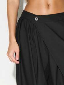 KIZN Wrap Front Wide Leg Palazzo Pants For Women High Waisted Flowy Casual Balloon Trousers Summer Vacation Beachwear - Black - View 4