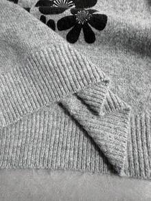 Shutterstock Glamance Women's Gray Knitted Long Sleeve Crew Neck Floral Graphic Casual Solid Color Blouse, Suitable For Outdoor, Office, Business, Commute, Travel, Airport, Street, Formal Occasions In Autumn/Winter Jumper For Woman Sweater For Women Pullover For Women Grey Sweater Floral Print Sweater Chic Stylish Clothing Collection Women Sweater Women Sweaters Cute Sweater - Grey - View 8