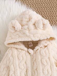 Cozy Pixies Baby Boy 3D Ear Solid Color Coral Fleece Long Sleeve Winter Jumpsuit - Apricot - View 3