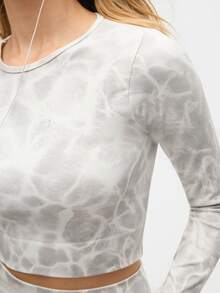 SHEIN Sports Set sportivo da donna composto da top corto e leggings senza cuciture con stampa tie-dye, set di abbigliamento attivo senza cuciture da donna, set da 2 pezzi - Bianco - Visualizzare 5