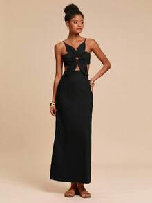 Travachic 度假休闲花瓣露背吊带连衣裙，立体花朵，度假风格，女士度假服装，女士度假服装，海滩度假服装，女士夏季服装，女士夏季连衣裙，女士连衣裙，夏季连衣裙 - 黑色 - 查看 5