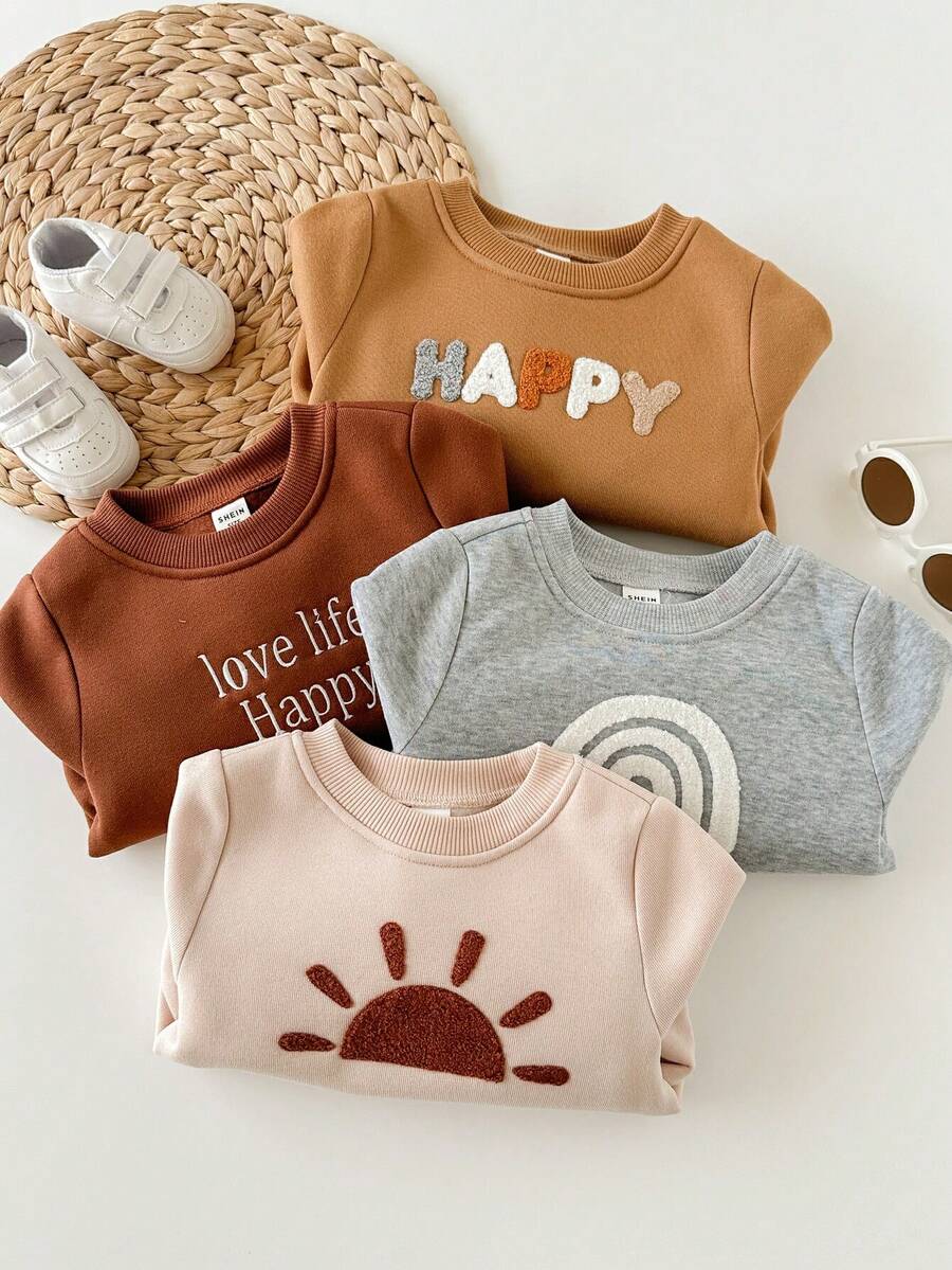 Newborn Baby Girl Cute Casual Knit Versatile Graphic Print Long Sleeve Sweatshirt - Apricot - View 1