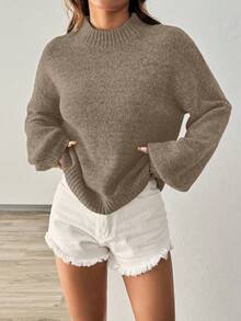 SHEIN PariChic 宽松休闲百搭高领长袖套头衫 - 棕色 - 查看 5