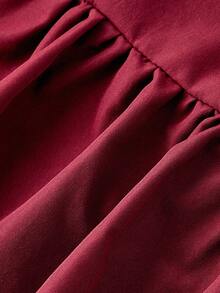 SHEIN MOD Áo khoác dài tay kaki có cổ, tay dài, eo bó & viền loe, phong cách đa năng, áo khoác dài bó eo, viền ô, áo khoác dài kaki, áo khoác dài nữ, trang phục giáo viên cho phụ nữ vào mùa thu/đông - Màu Đỏ Sâu - Xem 4