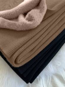 Franclia Pantalones holgados de punto con forro térmico de cintura alta para mujer, cálidos para el invierno