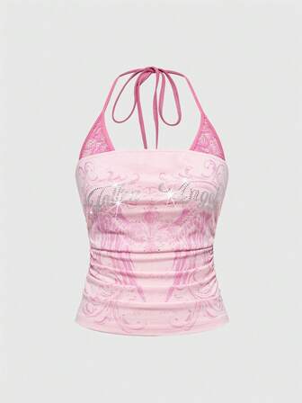 J-Fashion ملابس علوية بدون أكمام ضيقة الجسم مطبوعة بهيكل عظمي بتصميم متباين مع الدانتيل، ملابس حفلات Y2K للنساء بطراز بانك