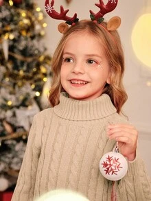 Elladie kids 女童（小）A字高领针织连衣裙 - 卡其色 - 查看 7