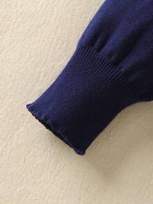 年轻女孩的海军蓝开衫 - 甜美厚重 3D 手工大蝴蝶结装饰，宽松百搭优雅针织长袖毛衣，柔软可爱时尚的女孩外套，适合日常穿着、外出和旅行，非常适合秋冬季 - 藏蓝色 - 查看 6