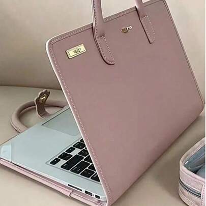 1pc Pink PU Leather Laptop Bag With Side Pocket - Stylish And Durable Computer Sleeve For Women, Pink Protective Case For  Laptop, Elegant And Functional Design, Computer Bag