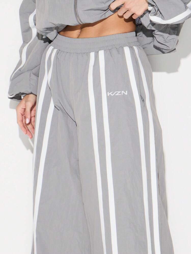 KIZN Wide Leg Nylon Joggers With Side Tape