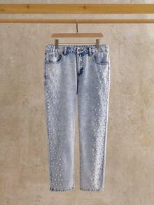 HIMLAND Men's Fashionable Studded Light-Colored Denim Jeans - أزرق فاتح - مشاهدة 1
