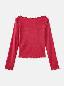 lacRébo 勃艮第针织不对称修身上衣，带荷叶边和 3D 玫瑰贴花细节，秋冬 - 紫色 - 查看 9