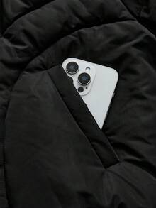 AXEPEAK 男士休闲纯色拉链立领长袖羽绒服，冬季 - 黑色 - 查看 5