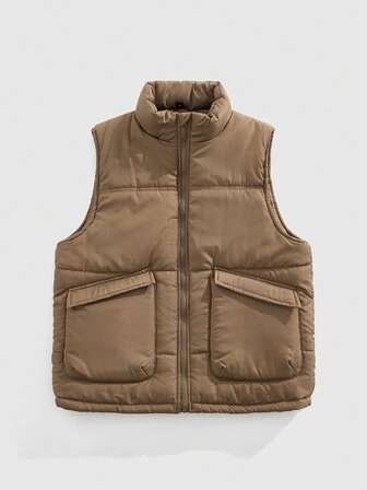 Street Life Men's Plain Simple Casual Sleeveless Khaki Vest