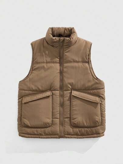 Street Life Men's Plain Simple Casual Sleeveless Khaki Vest