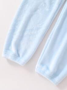 SHEIN Girls' White Plush Purple Tulip Embroidered Bow Top, Minimalist Blue Plush Pants, 2 Pieces Sleepwear Set, Suitable For Home & Sleep - Baby Blue - View 6
