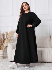 Lacomfia Women's Textured Pullover Casual Plus Size Sweatshirt Dress For Autumn Winter, Casual Dress Sweatshirts, For Casual Daily/At Home - Black - View 5