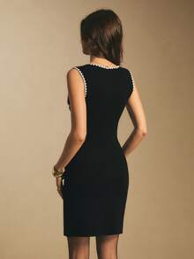 Poéselle 女式撞色镶边圆领优雅无袖毛衣裙 - 黑色 - 查看 4