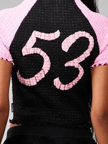 Missguided x Playboy Logo Shirred Crop Top With Contrast Raglan Sleeves And Back Number Print - Multicolor - View 4
