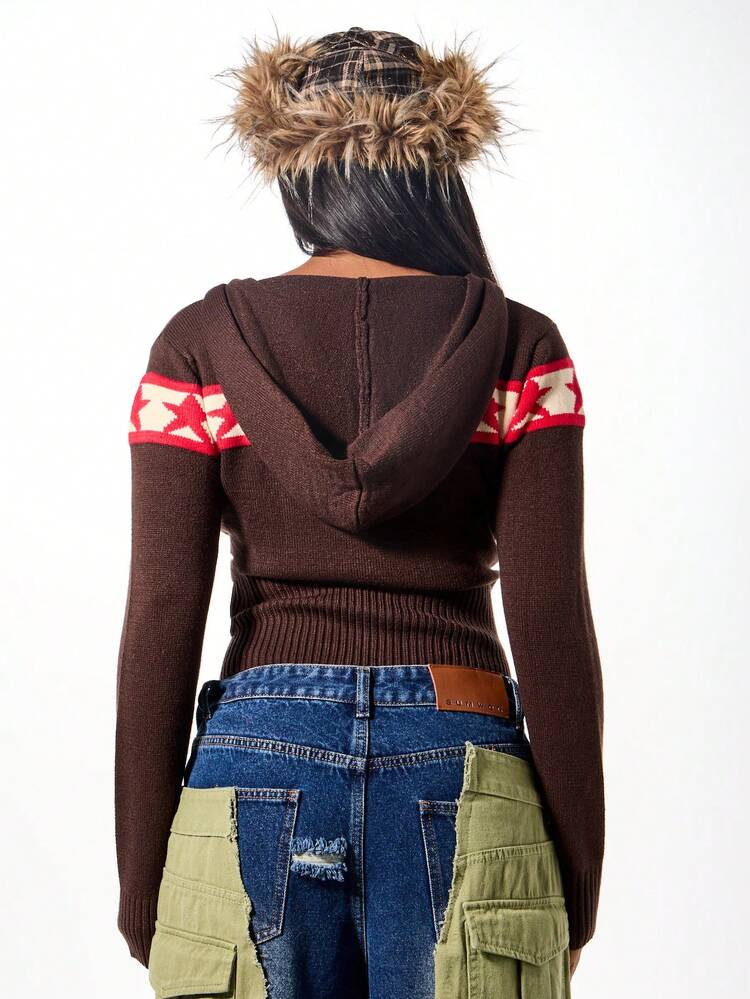 SUMWON WOMEN Hooded Zip Cardigan With Star Pattern