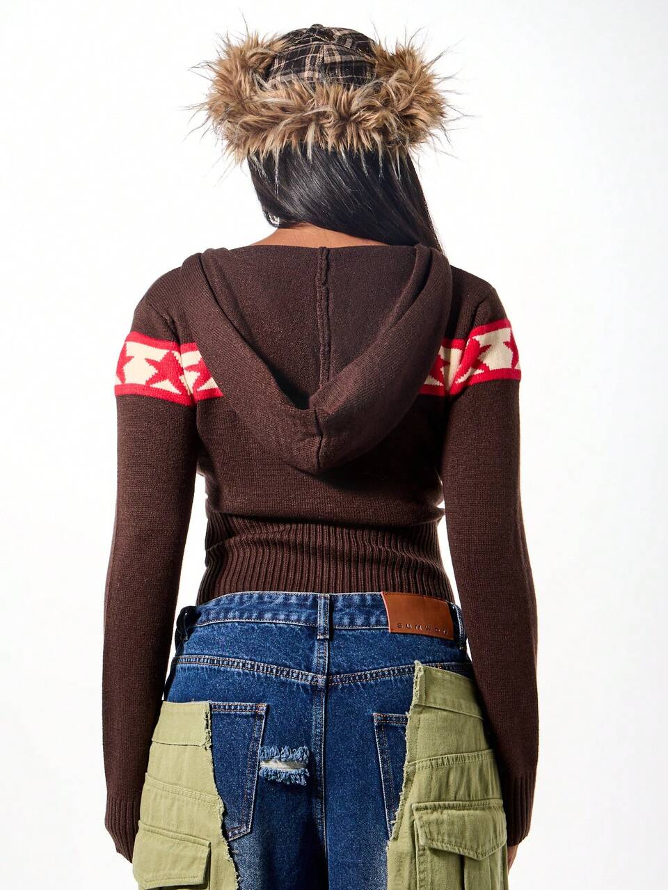 SUMWON WOMEN Hooded Zip Cardigan With Star Pattern