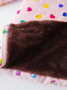 SHEIN Young Girl Pink Ombre Laser Heart Thick Mid-Length Hooded Drawstring Winter Jacket - Pink - View 7