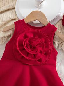 Babygirl 优雅可爱的红色碎花无袖连衣裙 - 彩色 - 查看 7