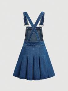 Girlism Teen Girl Y2K Blue Denim Pinafore Dress,Fall Clothes,Winter Clothing ,Casual And Fashionable Vacation Outfits,2000s Style ,Halloween Denim Jeans ,Christmas - Dark Wash - View 2