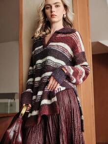 Uhlyne Autumn/Winter Wool Blend Halloween, Christmas Ombre Women Sweater, Minimalist Design Crew Neck Long Sleeve, Elegant Casual High-End, Suitable For Daily Commute And Holiday Wear - Multicolor - View 2