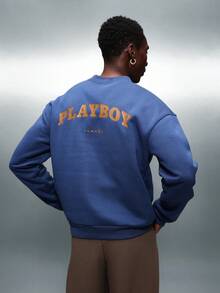 PLAYBOY X SUMWON 短款复古徽标拉链开衫卫衣复古街头风格秋冬外套 - 寶藍色 - 查看 1