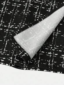 SHEIN Tween Girl Flap Pocket Tweed Jacket And Double-Breasted Mini Skirt Set - Black - View 5