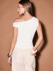 KIZN 露肩针织上衣，领口饰有金属铆钉，适合夏季节日场合 - 杏色 - 查看 2