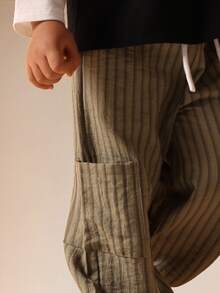 SUMWON 男童条纹松紧腰休闲裤宽松纹理长裤 - 軍綠色 - 查看 5