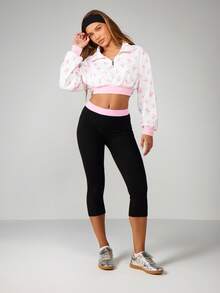 Missguided x Playboy Bunny Print Cropped Sweatshirt Long Sleeve Quarter Zip Pullover Casual Streetwear Spring Fall Winter Fashion - White - View 3