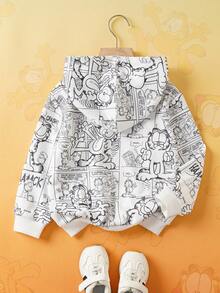 GARFIELD | SHEIN Young Boy Sporty & Cool Casual Style White & Black Cartoon Cat Print Sweatshirt, Suitable For Spring, Autumn & Winter Sweatshirt - White - View 2
