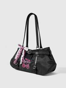 ROMWE Kawaii Women's Retro Y2K Commuting Versatile Large Capacity Bowknot Cherry Sweet Cool Shoulder Tote Bag - Black - View 3