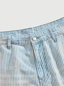 ROMWE MEN Street Life Men's Striped Pocket Punk Wide Leg Distressed Loose Fit Jeans - Light Wash - View 5