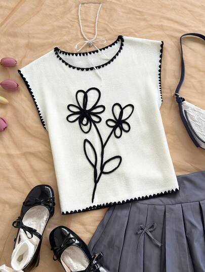 Soleia 女士假日休闲碎花针织毛衣，适合度假、约会、下午茶、返校、海滩、邮轮、城市旅行、婚礼、音乐节、波西米亚风度假、通勤等场合。简约碎花针织衫，夏季女装，可爱针织衫，可爱女装。